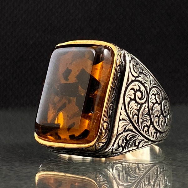 Mens Amber Ring Etsy