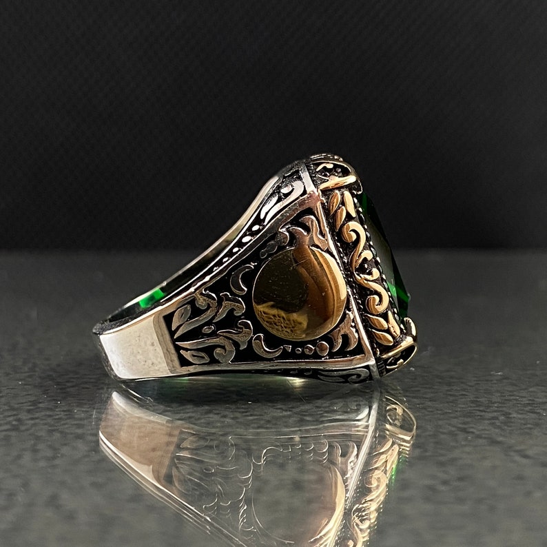 Mens Handmade Silver Ring, Emerald Silver Ring, Vintage Silver Ring ...