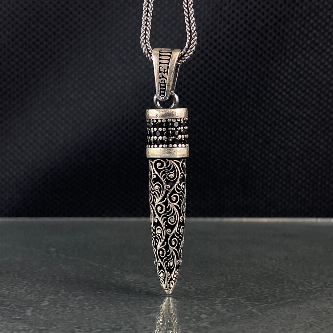 Sterling Silver Bullet Necklace, 3D Bullet Medallion Necklace, Engraved