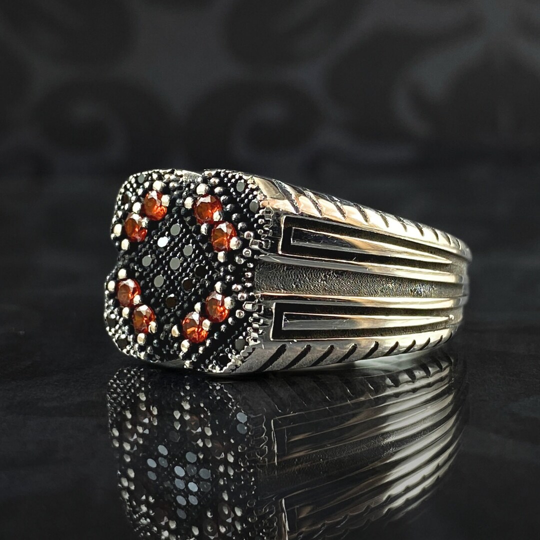 Red Ruby Stone Ring for Men in Silver, Ruby Stone Pinky Ring for