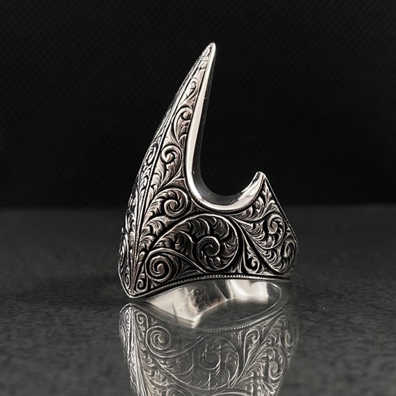 Hand Engraved Archer Thumb Silver Men Ring Vintage Silver Men Etsy