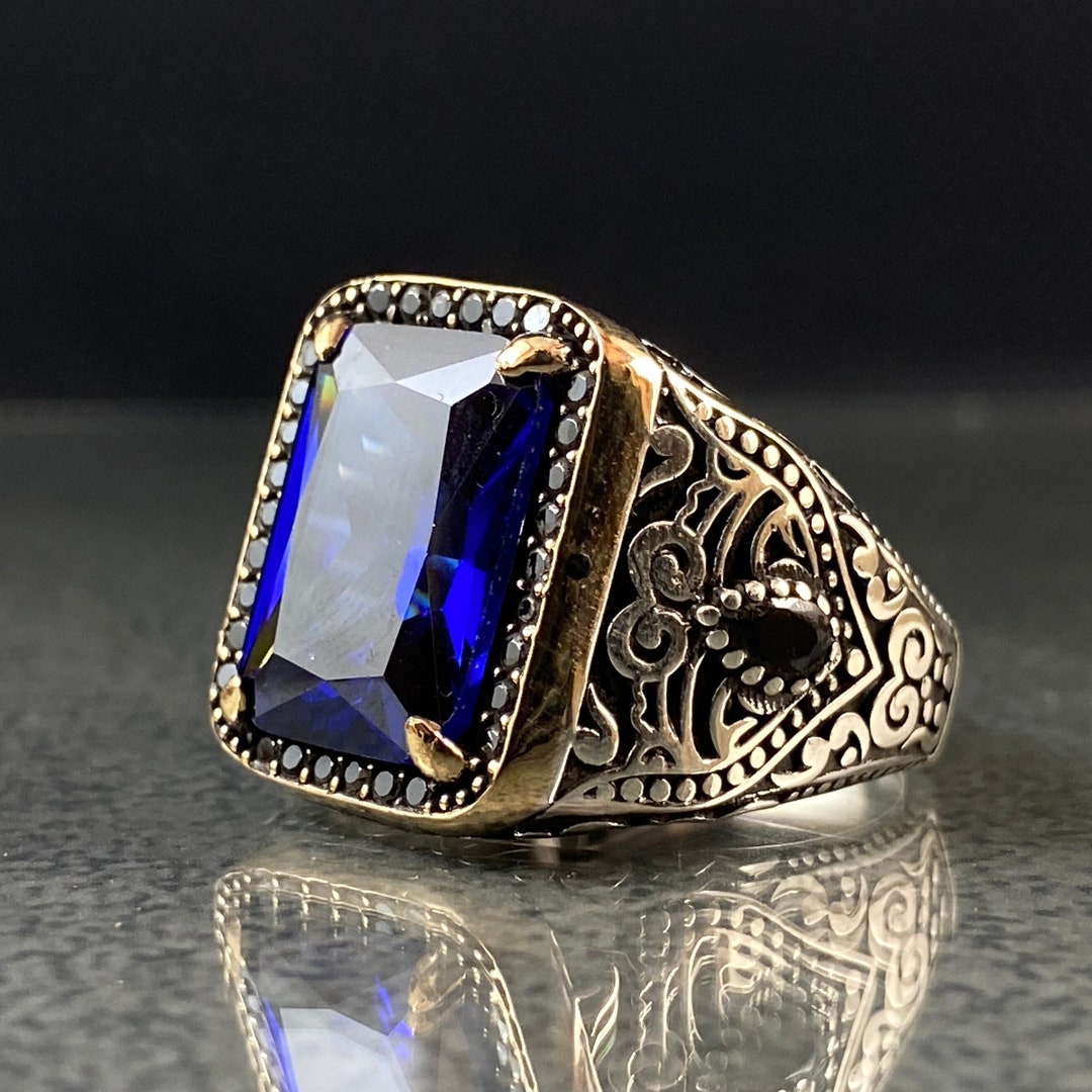 Blue Sapphire Ring for Men Men's Sapphire Ring Mens - Etsy