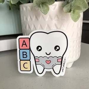 Baby tooth sticker decal, baby tooth dental sticker, dental stickers, tooth stickers, dental decals, tooth decals, weatherproof stickers