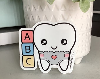 Baby tooth sticker decal, baby tooth dental sticker, dental stickers, tooth stickers, dental decals, tooth decals, weatherproof stickers