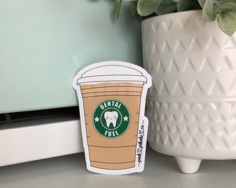 Cute dental fuel stickers, coffee tea stickers, tooth sticker, dental tooth decal, dental stickers for loupes case, laptops, tablets, phones