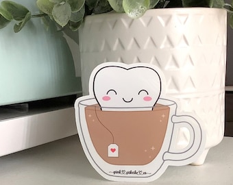 Cu-tea tooth sticker, cute dental sticker, dental stickers for loupes case, laptops, tablets, phones, cute tooth stickers, dental decals