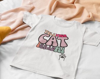 Tell Your Cat I Said Hi, Hi Kitty, Cute Kitten Paw Says Hello, Retro Style Letters, Fun Groovy Design, Cat Lover Tee, Gift for Pet Lovers