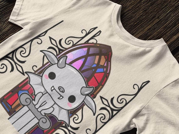 Cute Gargoyle T Shirt, Stained Glass in Medieval Castle with Victorian Designs, Scary and Adorable Halloween Vibes Tee, Spooky Season Gift