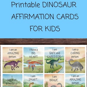 Druckbare Dinosaurier Affirmationskarten für Kinder, 32 Motivationskarten, Selbstwertgefühlskarten für Kinder, tägliche Affirmationen für Kinder, Positivitätskarten