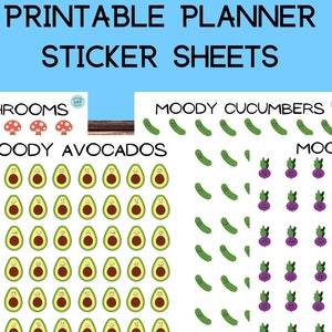 Printable Vegetanle Stickers, Digital Journal Stickers, Moody Vegetables Planner Stickers, Mood Tracking Stickers, Teacher Stickers