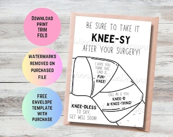 Carte imprimable drôle de guérison du genou, carte de jeu de mots pour chirurgie du genou, carte de chirurgie en pensant à vous, carte imprimable pour remplacement du genou