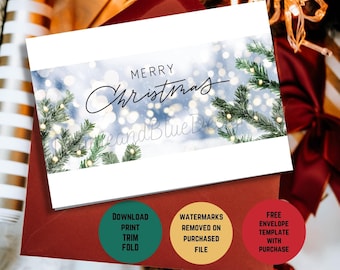 Printable Evergreen Christmas Card - Festive Holiday Greeting - Merry Christmas Card - Print At Home