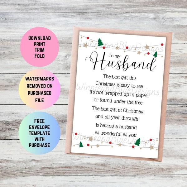 Printable Husband Christmas Card, Christmas Poem Card For Husband, Husband Christmas Card, Romantic Christmas Card For Him