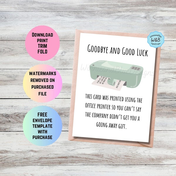 Printable Going Away Card for Coworker or Boss, Funny Going Away Gift, Coworker Going Away Gift, Colleague Farewell Card