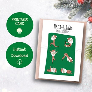 Funny Santa Yoga Christmas Card: Nama-sleigh Pun (Digital Download)