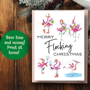 Lustige Weihnachtsweihnachtskarte, druckbare Weihnachtskarte, Feiertagsgeschenke, Feiertagskarte, frohe Weihnachtskarte, WeihnachtsFlamingos