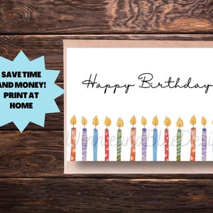 印刷可能な誕生日カード、ハッピーバースデーカード、直前の誕生日カード、誕生日キャンドルカード、デジタル誕生日カード