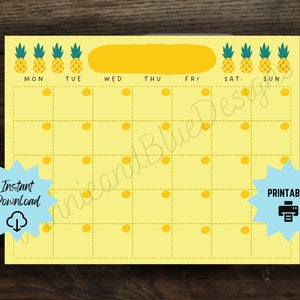 Pineapple Printable Calendar: Perpetual Monthly Planner (Digital Download)