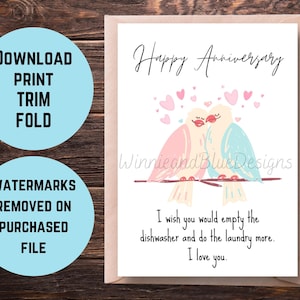 Cartão de aniversário de pássaros do amor para impressão, cartão de feliz aniversário, cartão de pombinhos engraçado, cartão de aniversário para marido, presente de aniversário