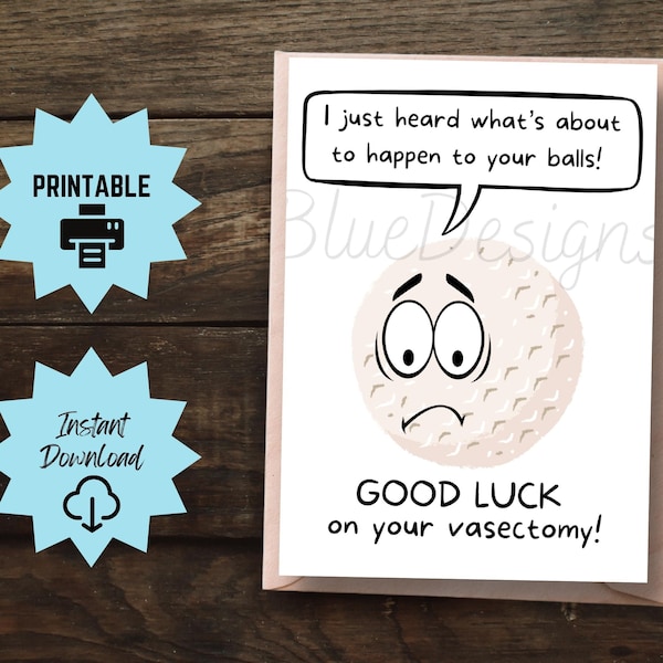 Printable Funny Vasectomy Card, Vasectomy Recovery Card, Funny Golf Vasectomy Card, Good Luck On Your Vasectomy Card