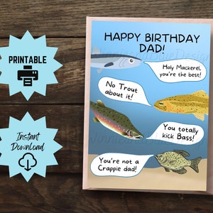 Tarjeta de cumpleaños para papá imprimible, divertida tarjeta de cumpleaños para papá con un pez, tarjeta de cumpleaños para pescar, tarjeta de cumpleaños con un juego de palabras sobre peces, tarjeta divertida para papá, tarjeta de cumpleaños para papá