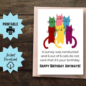 Funny Cat Birthday Card Printable, Happy Birthday Cat Card, Cats Don’t Care If Its Your Birthday Card, Sarcastic Cat Survey Card