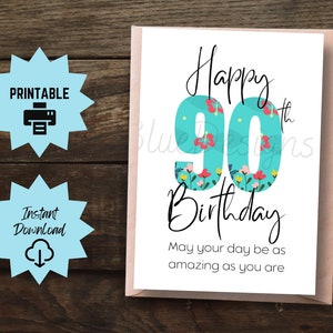 90. Geburtstagskarte zum 90. Geburtstag, druckbare Geburtstagskarte für Oma oder Opa, 90. Geburtstagsgeschenk für Oma oder Opa