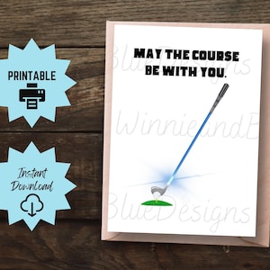 Divertente biglietto di auguri di compleanno per golfisti, biglietto di auguri stampabile con gioco di parole sul golf club Light Sabre, biglietto di auguri di compleanno per golfisti, biglietto "Che il campo sia con te", golf club