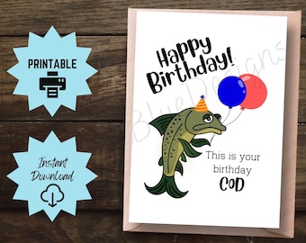 Funny Fish Birthday Card for Him: Cod Pun (Digital Download)