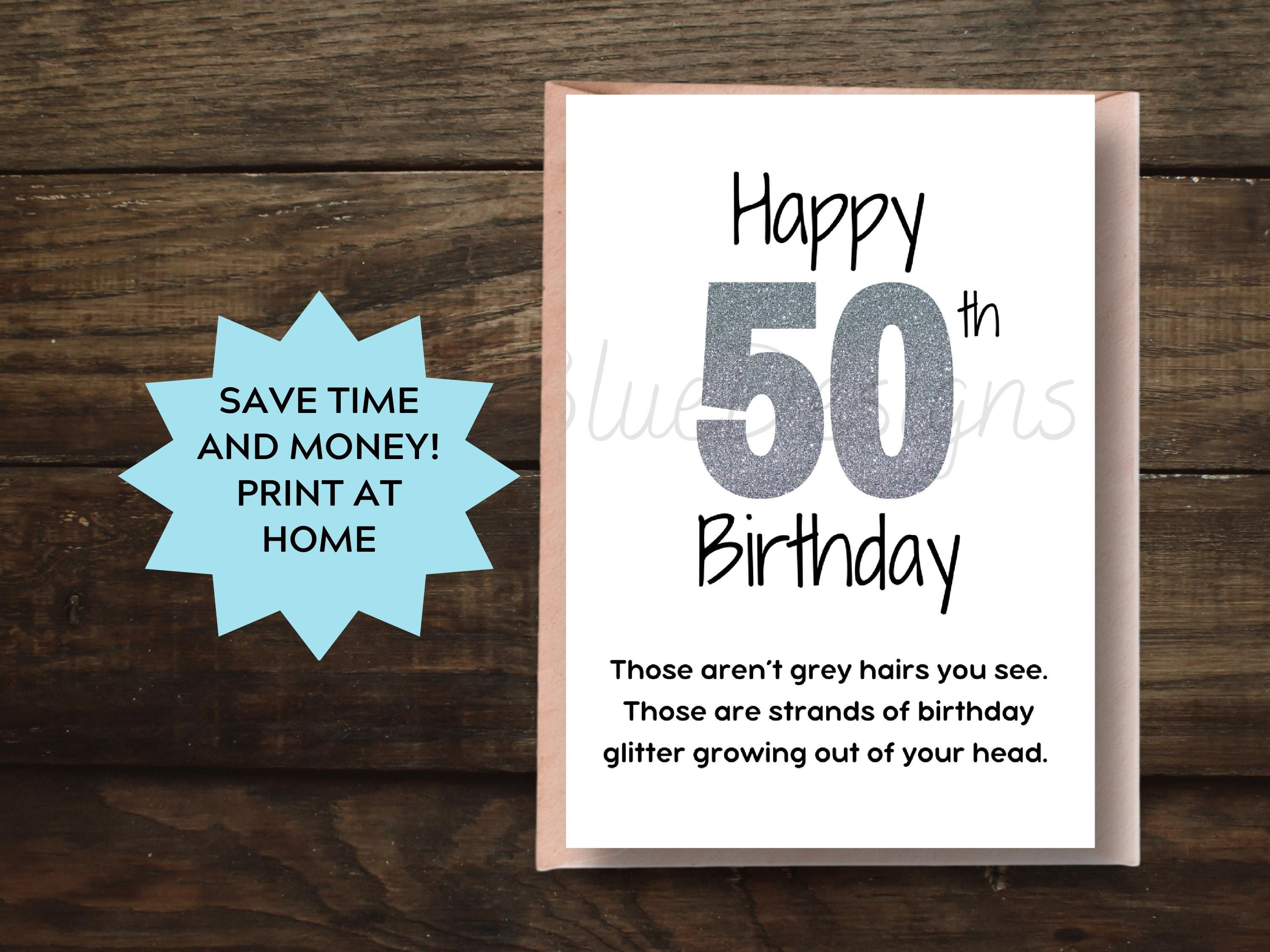 50th Birthday Printable Card Funny Grey Hair Glitter Birthday - Etsy