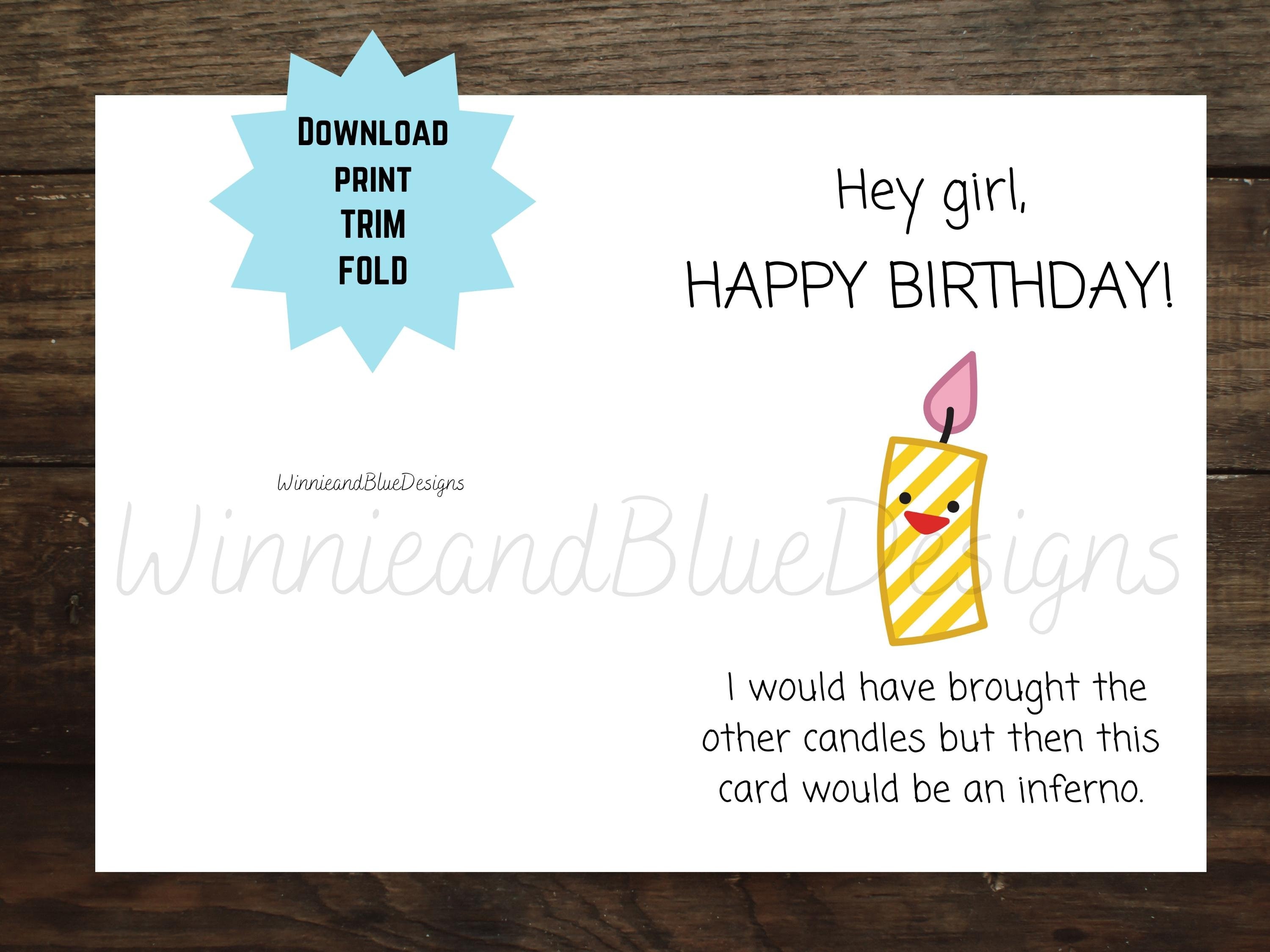 Funny Birthday Card for Her, Printable Funny Candle Birthday Card ...