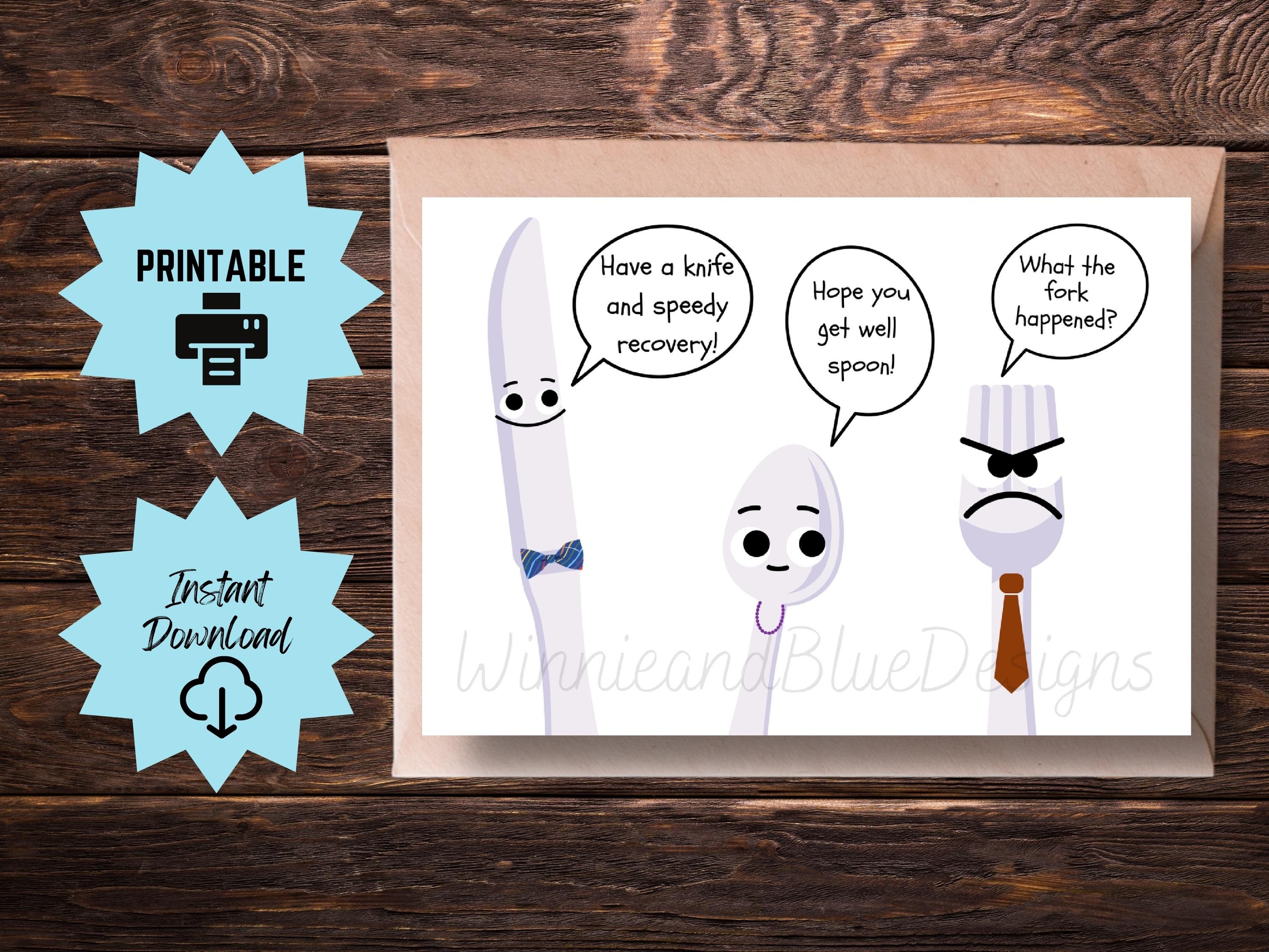 Get Well Soon Card Printable Funny Pun Knife Spoon Fork Etsy