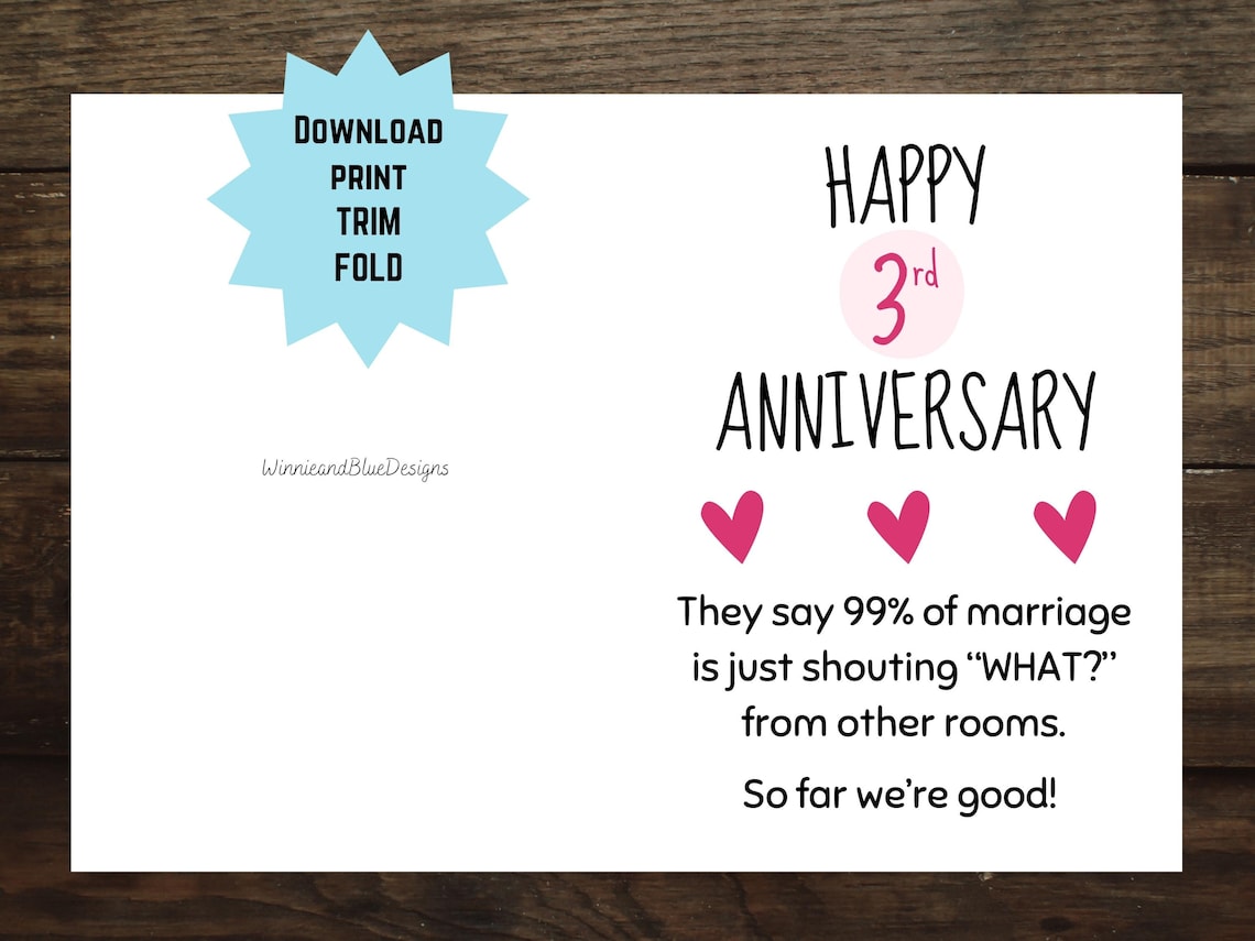 Funny 3rd Anniversary Card Printable Funny Third Anniversary - Etsy