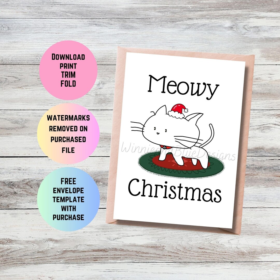 Cat Pun Christmas Card Printable, Funny Christmas Card, Cat Christmas Card, Digital Christmas ...