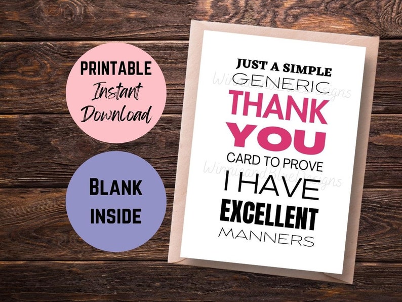 Funny Printable Thank You Card, Printable Generic Thank You Card, Funny ...
