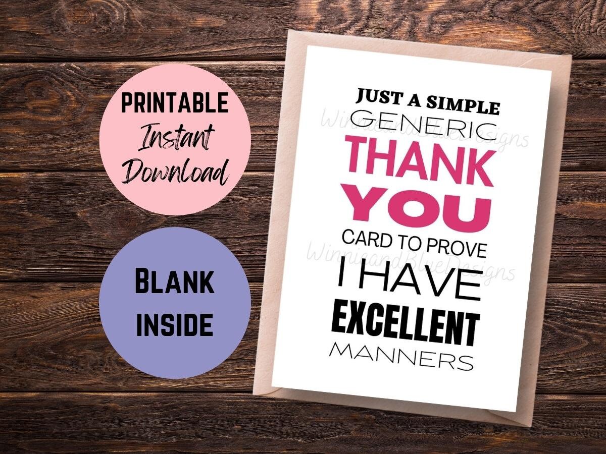 Funny Printable Thank You Card, Printable Generic Thank You Card, Funny ...