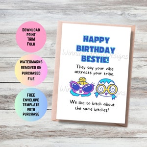 Carte d'anniversaire BFF drôle imprimable, carte d'anniversaire meilleur ami, carte d'anniversaire BFF imprimable, carte d'anniversaire numérique ami