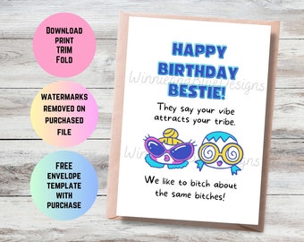 Funny BFF Birthday Card: Vibe Tribe Bestie (Digital Download)