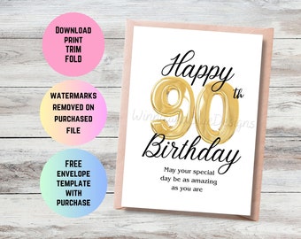 Vintage 90th Birthday Card: Milestone Celebration (PDF)