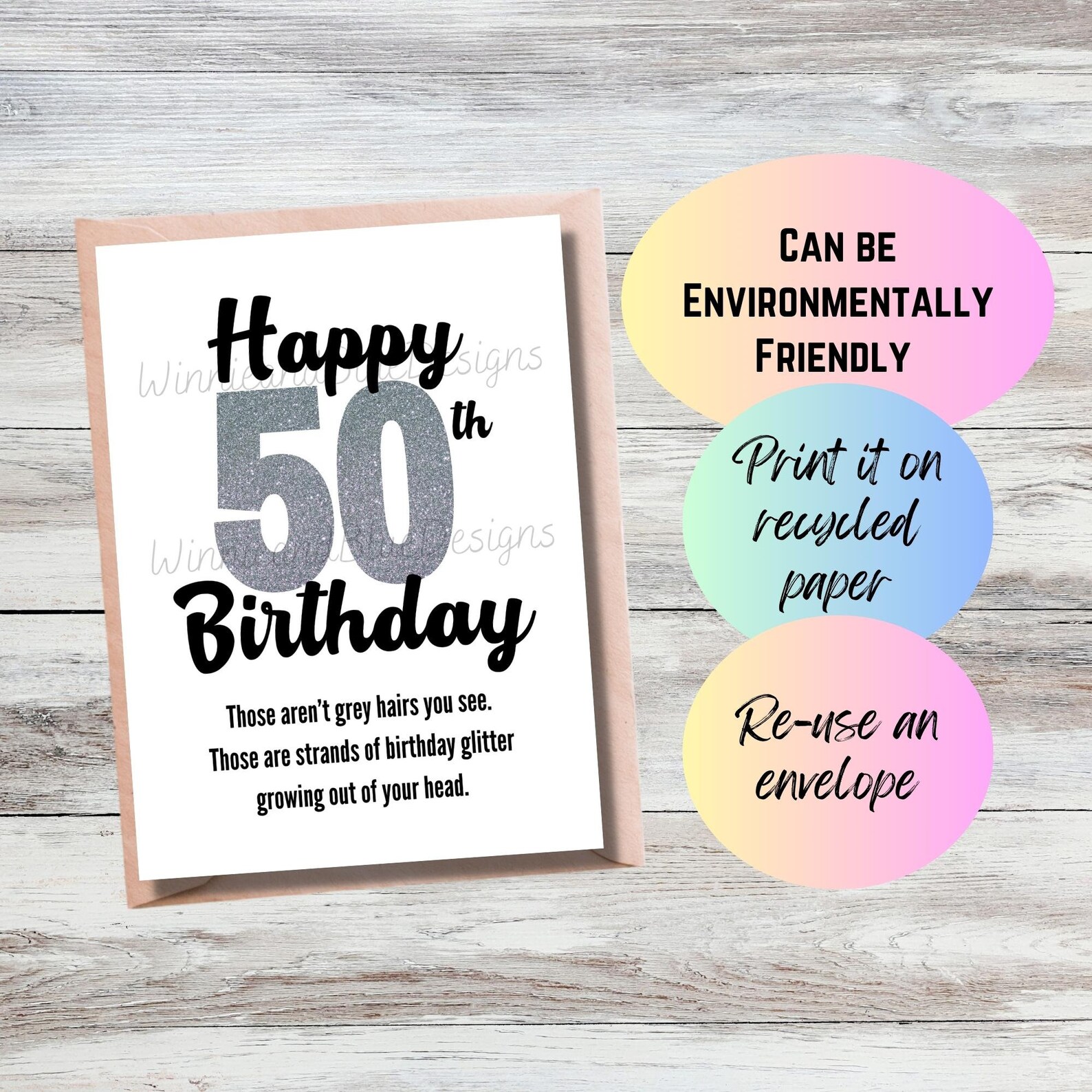 Printable 50th Birthday Card, Funny Grey Hair Glitter Birthday Card, 50 ...