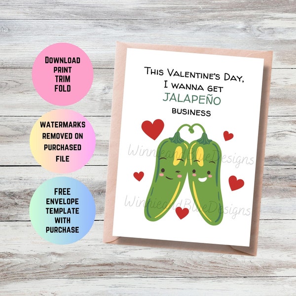 Printable Jalapeno Valentines Day Card, Jalapeno Business Valentines Day Card, Funny Happy Valentine’s Day Card, Jalapeno Pun Valentine Card