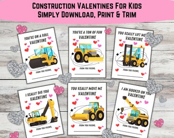 Construction Truck Valentines: Pun Cards for Boys (Digital Download)