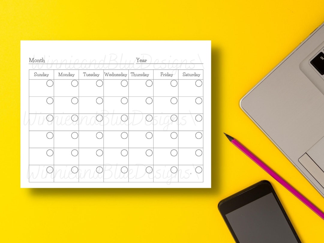 Minimalist Printable Monthly Calendar: Blank Perpetual Template ...