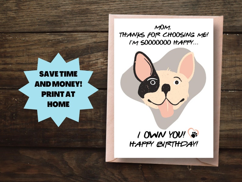 Printable Funny Dog Mom Birthday Card Cute Dog Mom Birthday Etsy