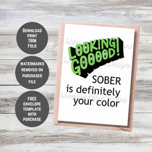 Cartão de aniversário de sobriedade para impressão, cartão de boa aparência sóbria, cartão de recuperação, aniversário de sobriedade, sóbrio é sua cor, presente de sobriedade