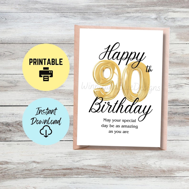 Printable 90th Birthday Card, Happy 90th Birthday Card, Milestone ...