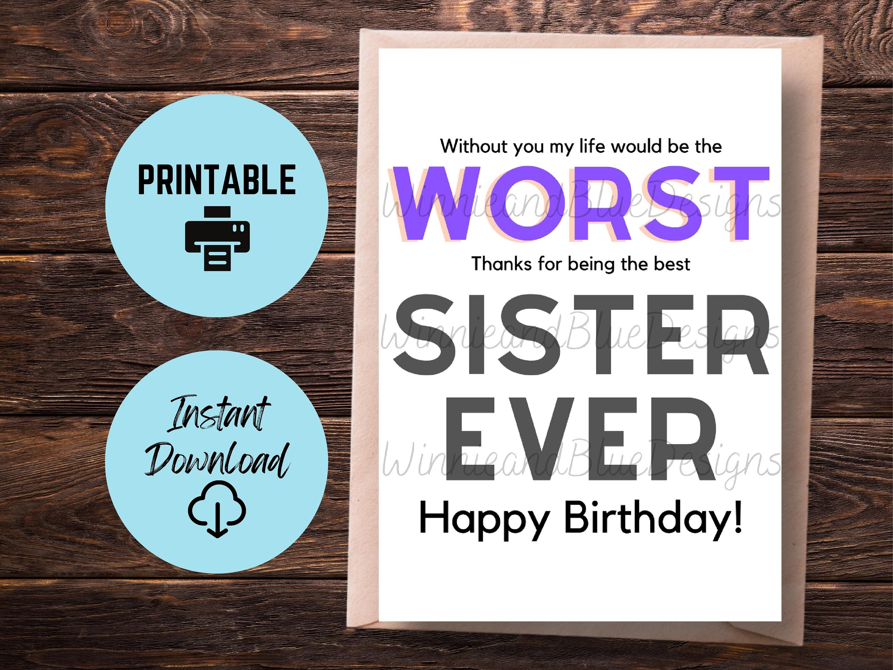 Printable Sister Birthday Card Funny Worst Sister Ever Card - Etsy