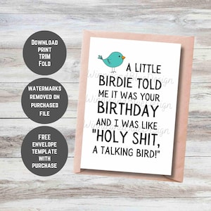 Carte d'anniversaire d'oiseau stupide imprimable, carte d'anniversaire d'amant d'oiseau drôle, carte d'anniversaire d'oiseau qui parle, carte pour un ami, carte pour elle, carte pour lui