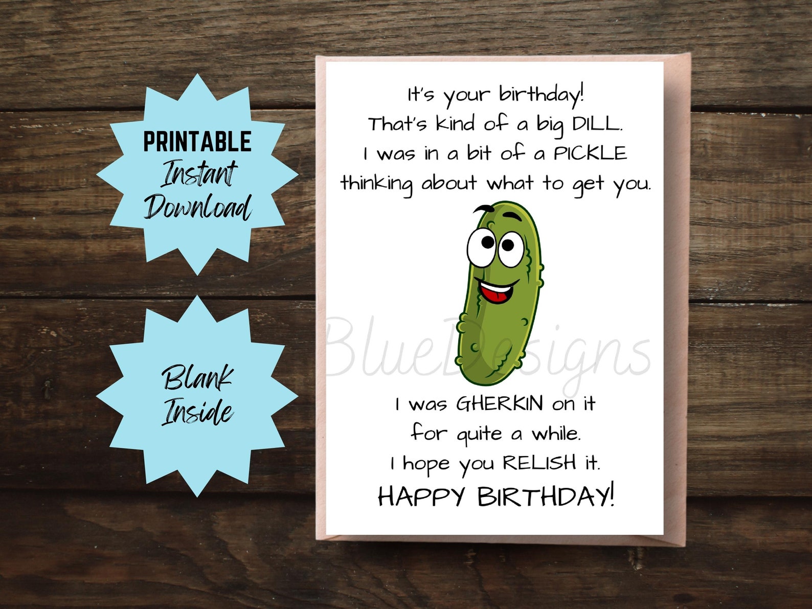 Printable Funny Pun Birthday Card Pickle, Printable Pickle Birthday