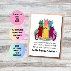 Printable Cat Birthday Card, Happy Birthday Cat Card, Cats Don’t Care If Its Your Birthday Card, Sarcastic Cat Survey Card